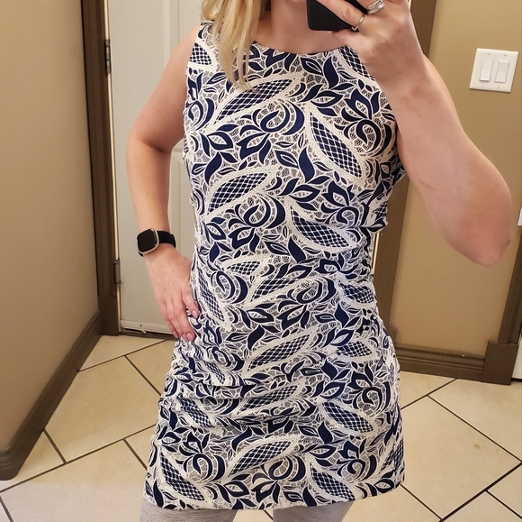 Blue and White Lace Pattern Fitted Dress XS - Picture 3 of 5